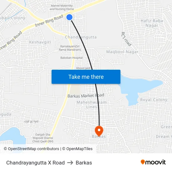 Chandrayangutta X Road to Barkas map