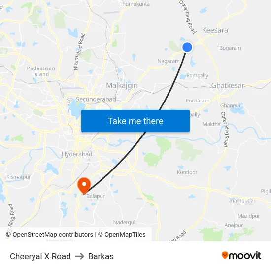 Cheeryal X Road to Barkas map
