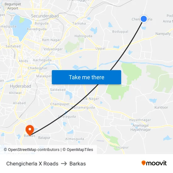 Chengicherla X Roads to Barkas map
