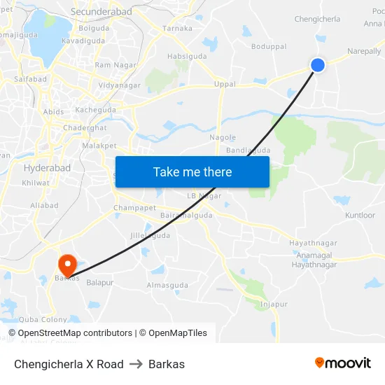 Chengicherla X Road to Barkas map