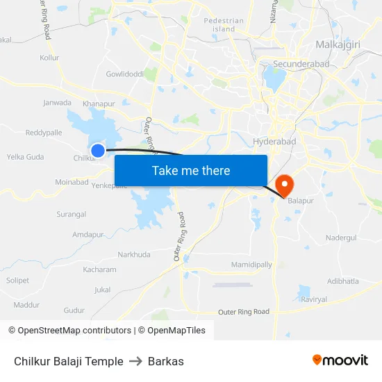 Chilkur Balaji Temple to Barkas map