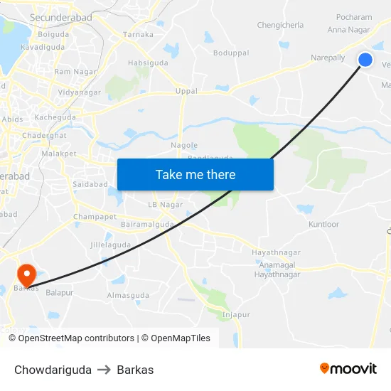 Chowdariguda to Barkas map