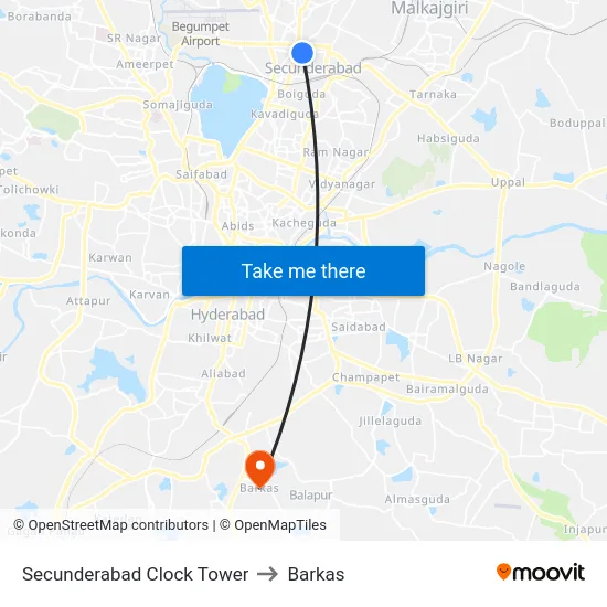 Secunderabad Clock Tower to Barkas map