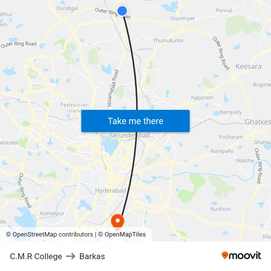 C.M.R College to Barkas map