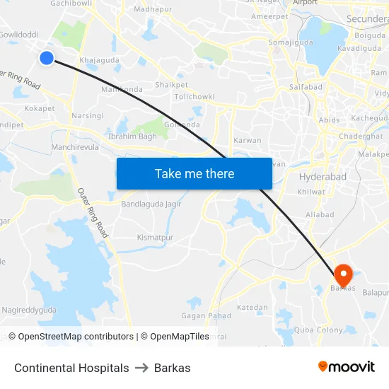 Continental Hospitals to Barkas map