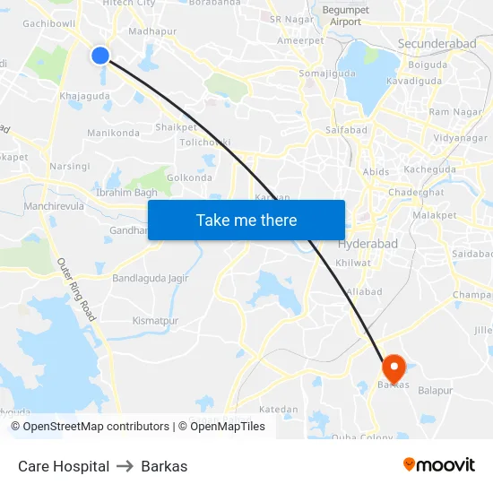Care Hospital to Barkas map