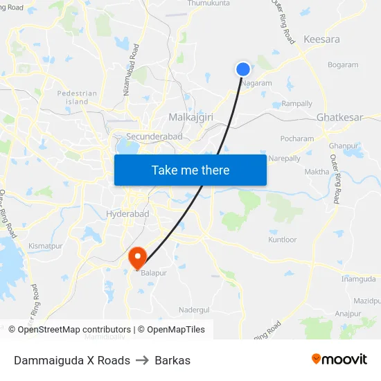 Dammaiguda X Roads to Barkas map