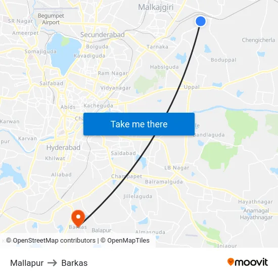 Mallapur to Barkas map