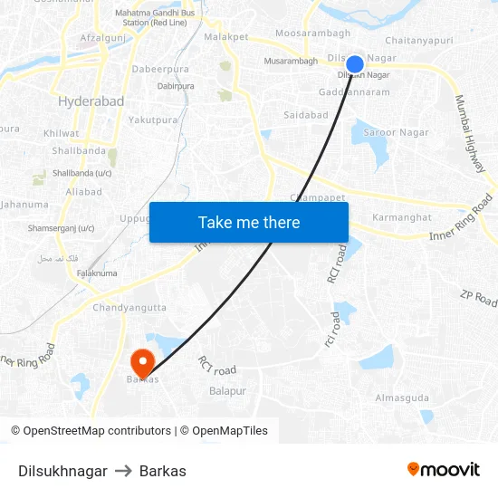Dilsukhnagar to Barkas map