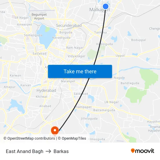 East Anand Bagh to Barkas map