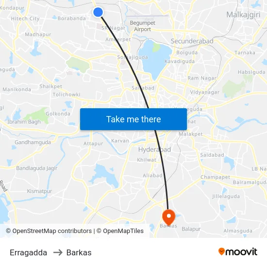 Erragadda to Barkas map