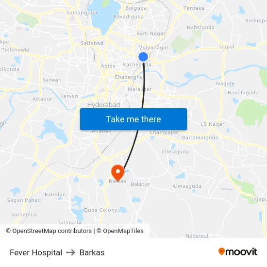Fever Hospital to Barkas map