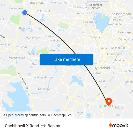 Gachibowli X Road to Barkas map