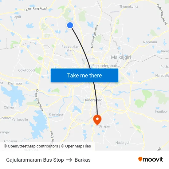 Gajularamaram Bus Stop to Barkas map