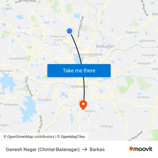 Ganesh Nagar (Chintal-Balanagar) to Barkas map