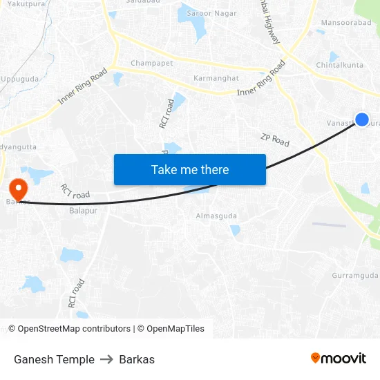 Ganesh Temple to Barkas map