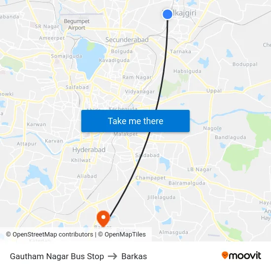 Gautham Nagar Bus Stop to Barkas map