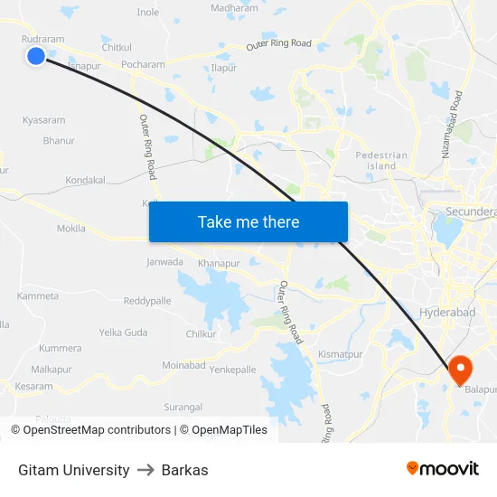 Gitam University to Barkas map