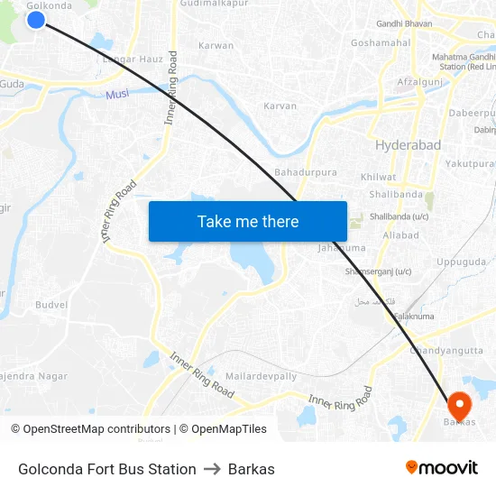 Golconda Fort Bus Station to Barkas map