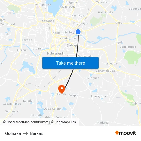 Golnaka to Barkas map