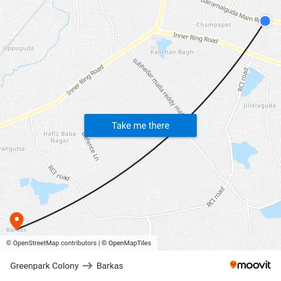 Greenpark Colony to Barkas map