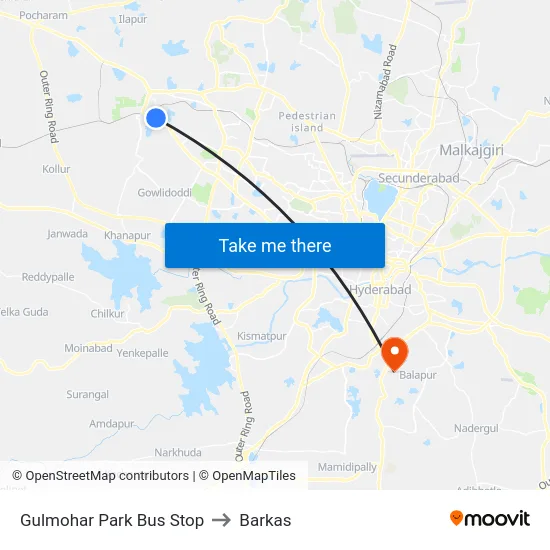 Gulmohar Park Bus Stop to Barkas map