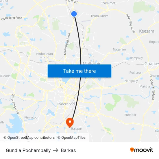 Gundla Pochampally to Barkas map