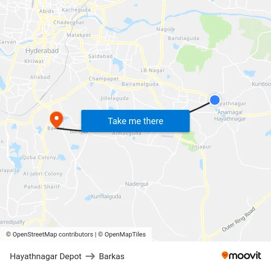 Hayathnagar Depot to Barkas map