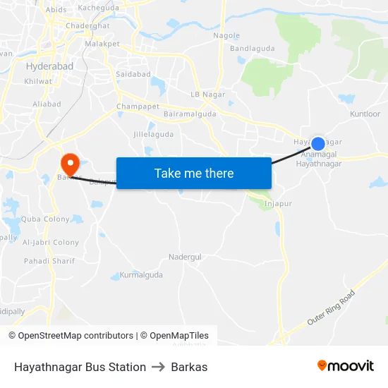 Hayathnagar Bus Station to Barkas map