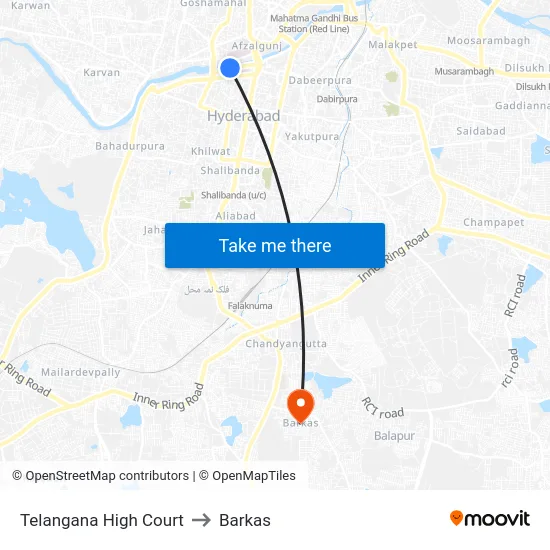 Telangana High Court to Barkas map