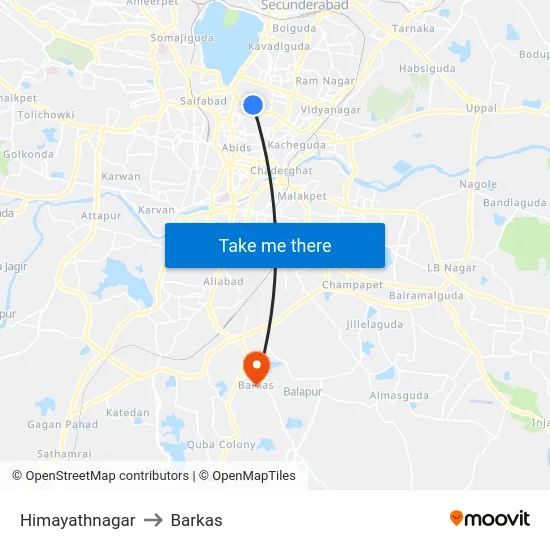 Himayathnagar to Barkas map