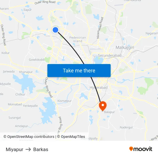 Miyapur to Barkas map