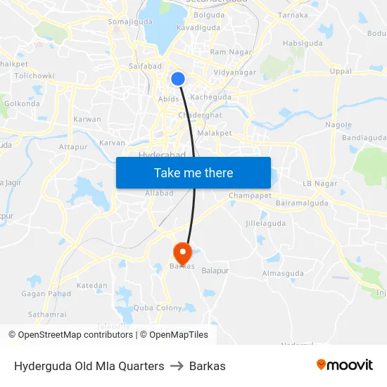 Hyderguda Old Mla Quarters to Barkas map