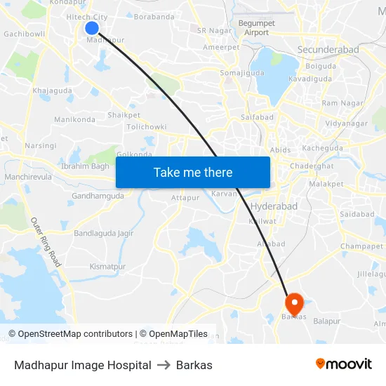 Madhapur Image Hospital to Barkas map