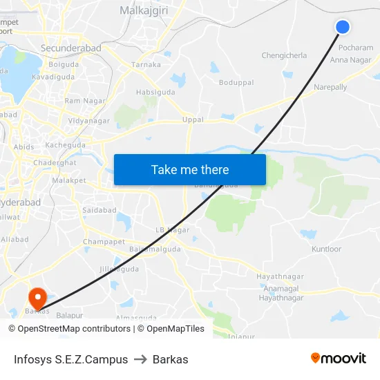 Infosys S.E.Z.Campus to Barkas map