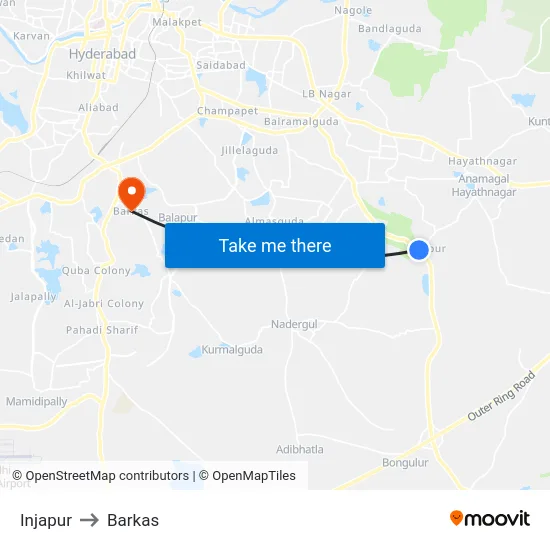 Injapur to Barkas map