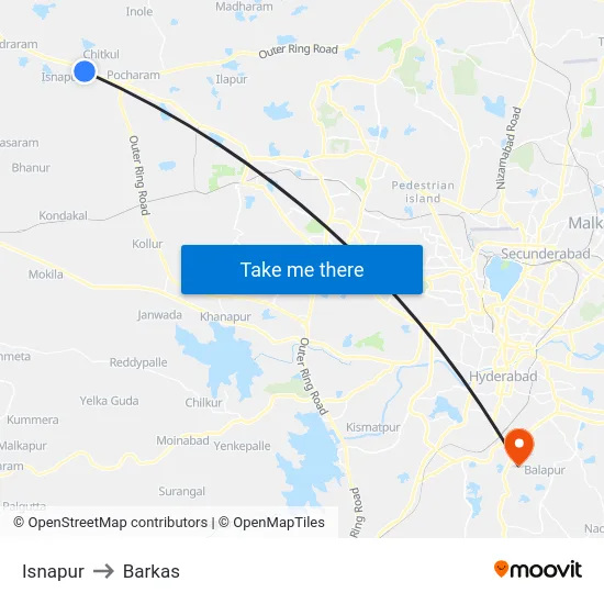 Isnapur to Barkas map