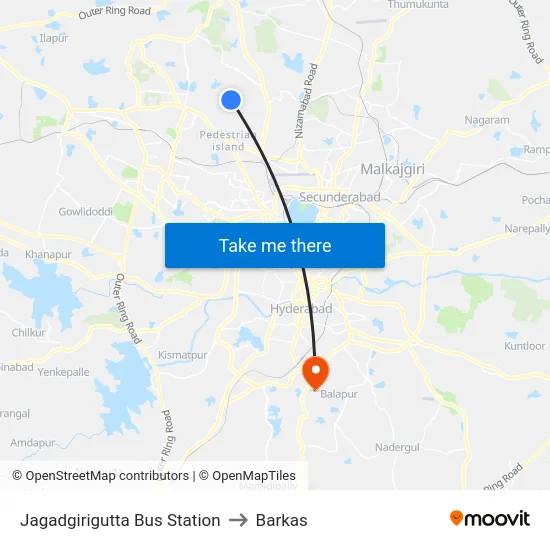 Jagadgirigutta Bus Station to Barkas map