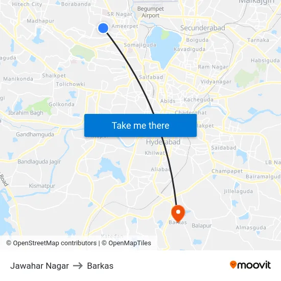 Jawahar Nagar to Barkas map