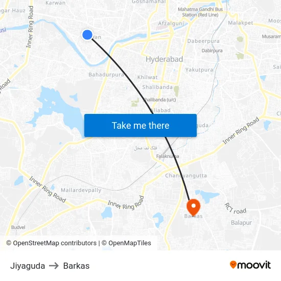 Jiyaguda to Barkas map