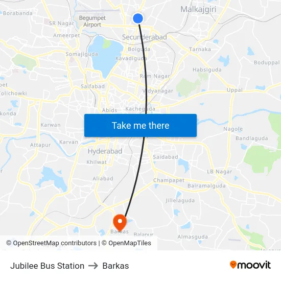 Jubilee Bus Station to Barkas map