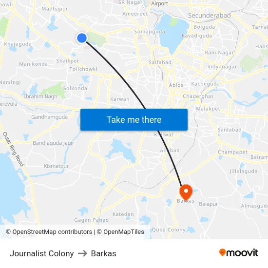 Journalist Colony to Barkas map