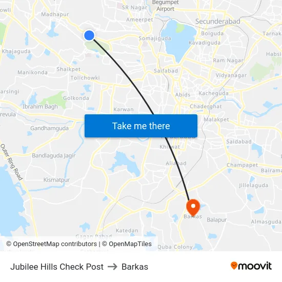 Jubilee Hills Check Post to Barkas map