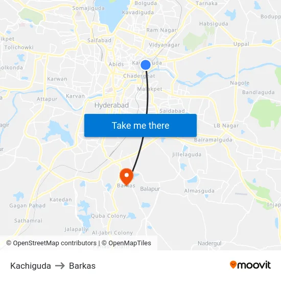 Kachiguda to Barkas map