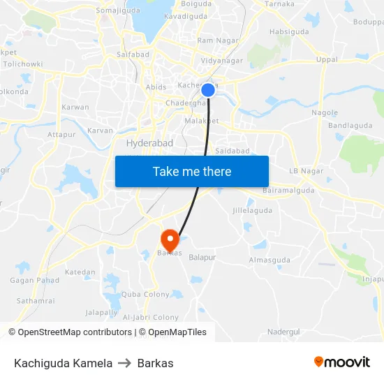 Kachiguda Kamela to Barkas map