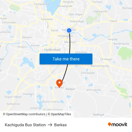 Kachiguda Bus Station to Barkas map
