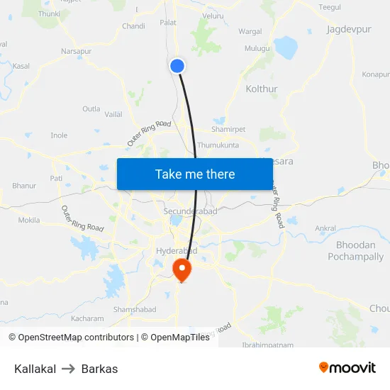 Kallakal to Barkas map