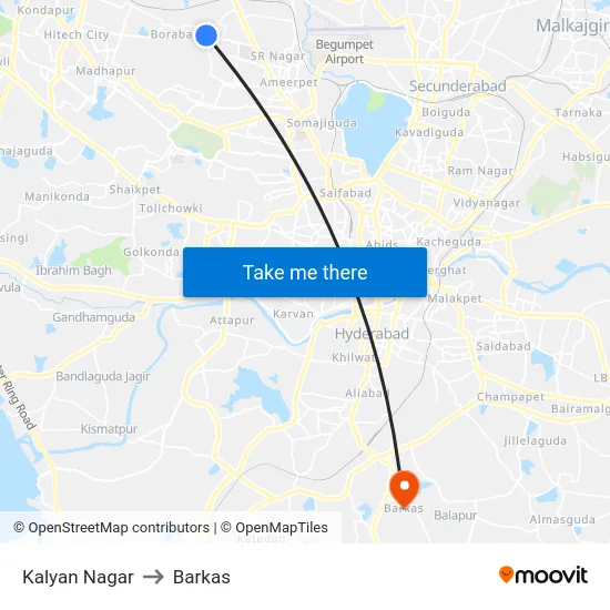Kalyan Nagar to Barkas map
