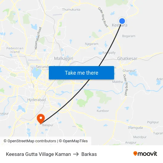 Keesara Gutta Village Kaman to Barkas map