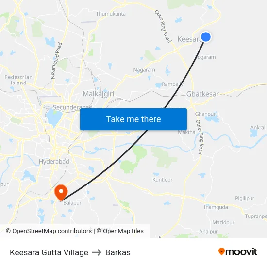 Keesara Gutta Village to Barkas map